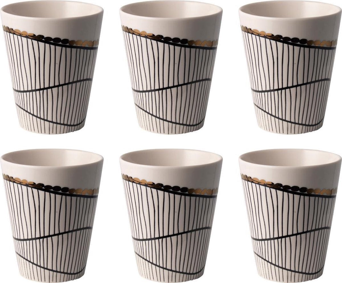 FIKA beker 300ml Fence wit / goud - set 6 stuks