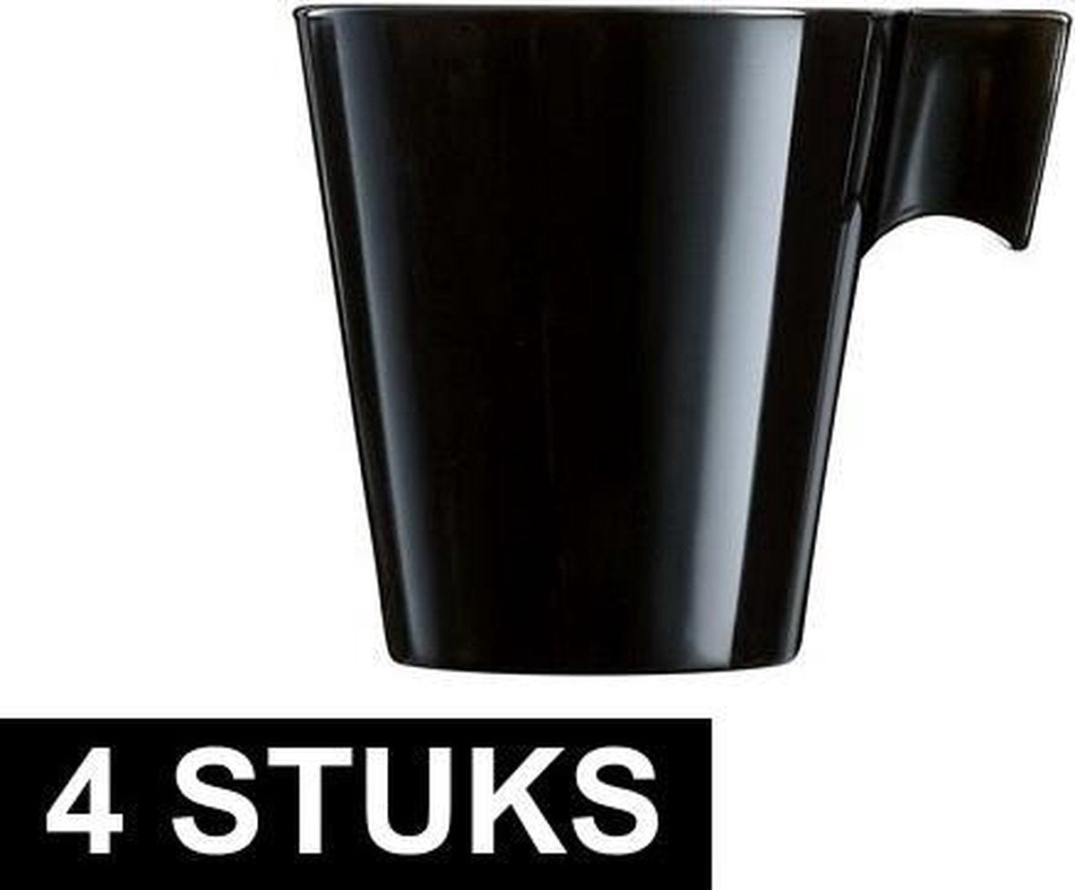 4x Lungo koffie/espresso bekers zwart - Zwarte koffiekopjes - Cafe Lungo