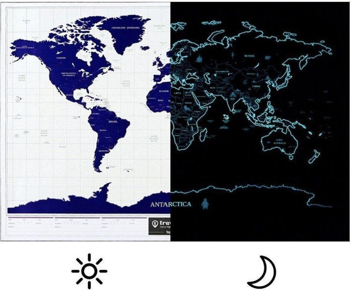 XL Wereld Kraskaart - Glow in the Dark - 105x76cm