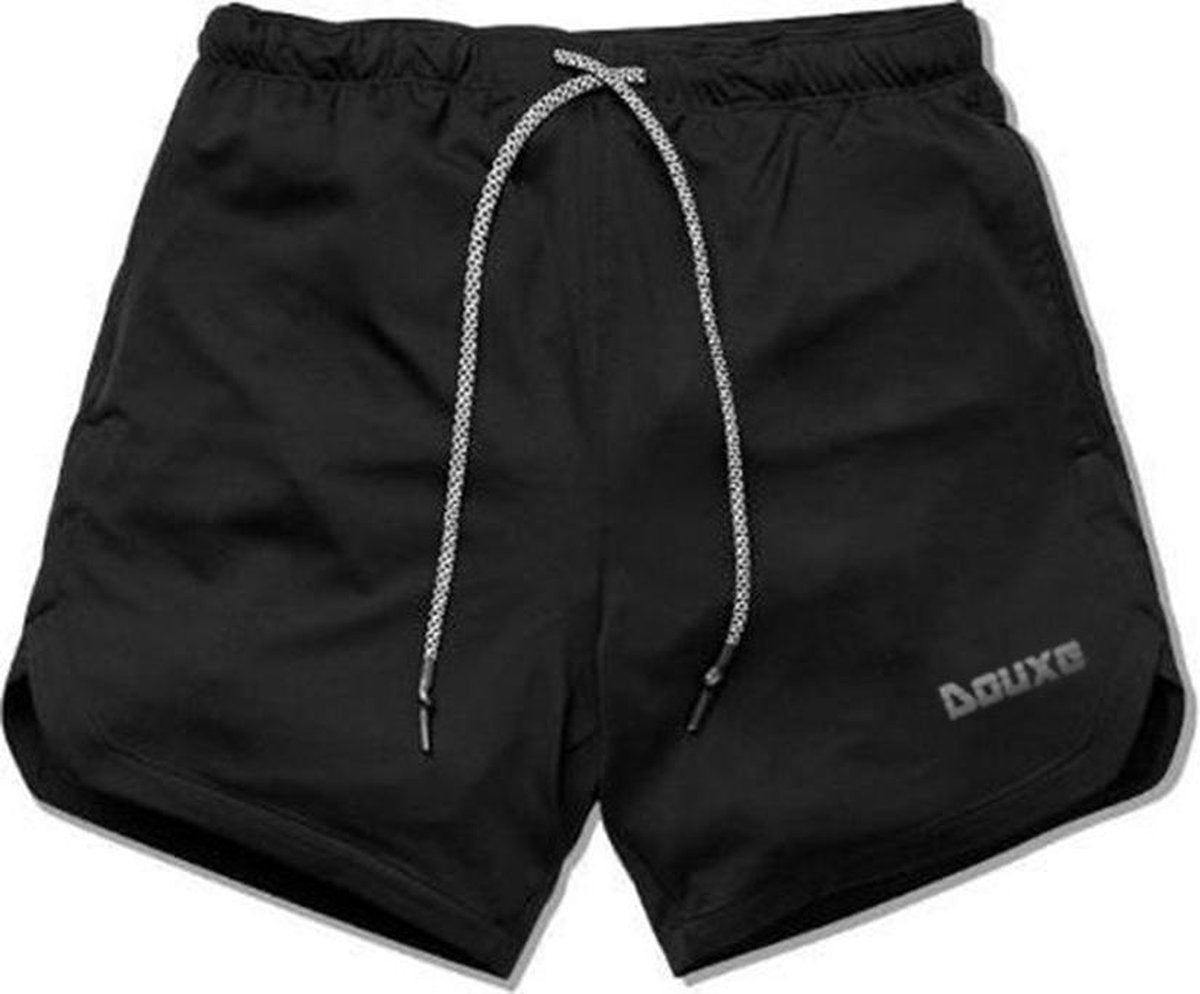 Douxe Sportbroek voor Heren – 2 in 1 sportshorts met praktische mobielzak – Achterzak met ritssluiting – Sportbroek in de maten: M