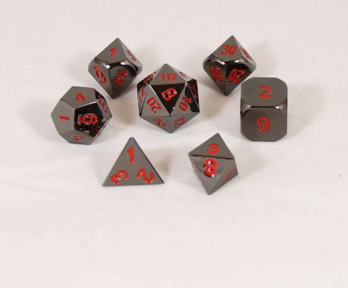 Dungeons Dragons Metal Dice set Grey/Red Smooth - Dobbelstenen Grijs/Rood Glad