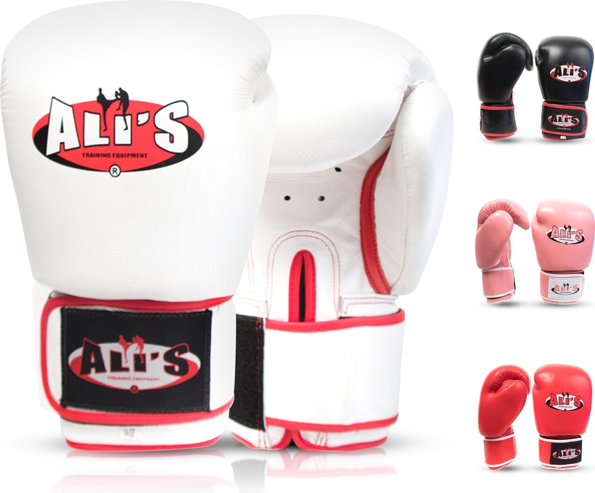 Ali's fightgear bokshandschoenen kinderen witte echt leren - 10 oz - S/M