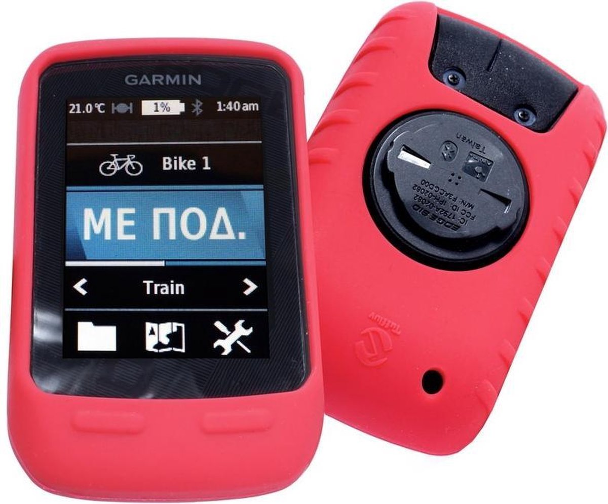 Tuff-Luv Silicone Gel bescherm hoes voor Garmin Edge touring /  Edge touring Plus en screen protector- Rood
