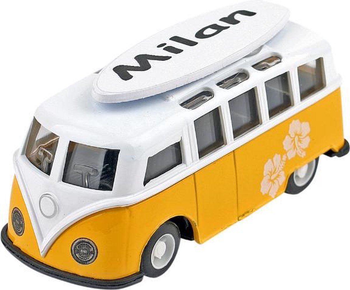 Leuk kado met naam model surf busje  - geel
