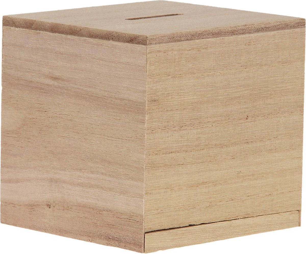 Houten spaarpot vierkant met uitschuifbare bodem - 8