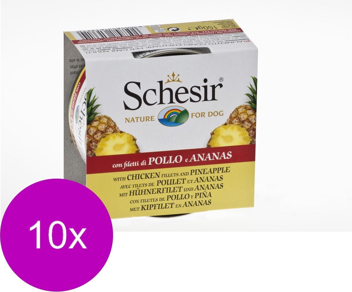 Schesir Hond Blik Gelei 150 g - Hondenvoer - 10 x Kip&Ananas