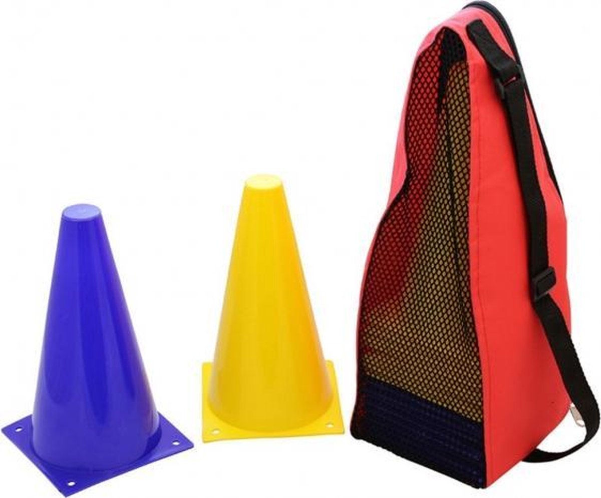 Vinex Markeer Pionnen Set van 20 stuk met draagtas - 10x geel en 10x Blauw - ca. 23 cm hoog - 20 delige Pionnenset - Pylonen - Kegel Horden Pionnen - speciaal voor de Paardensport