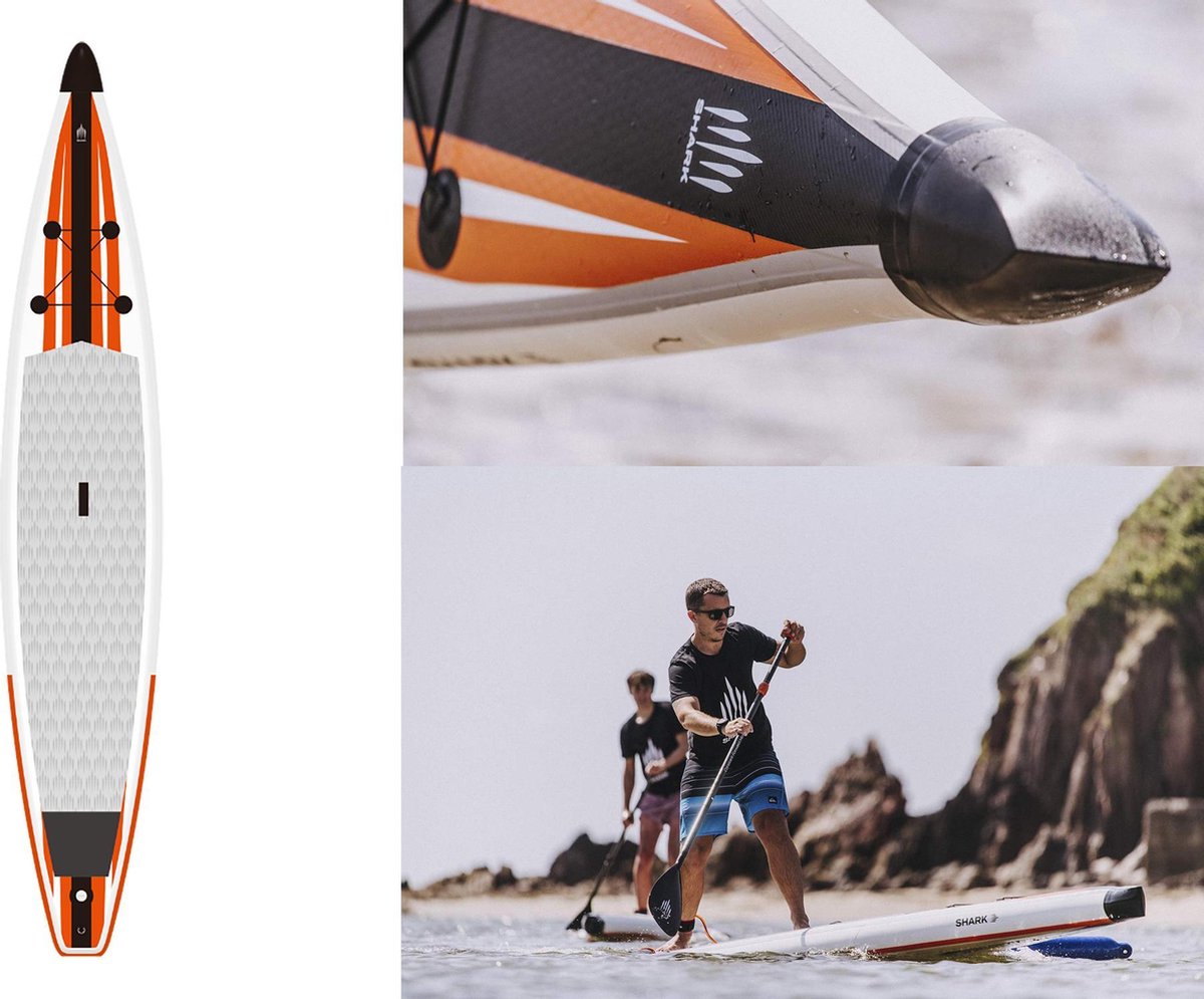 SHARKSUPs Racing 12'6x27"x6" - complete set - 25 PSI - 3 jaar garantie - Opblaasbare Stand Up Paddle Board - SUP