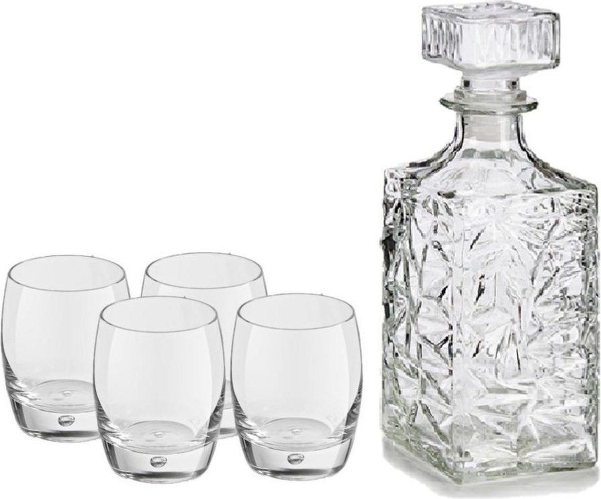 Glazen whisky karaf van 1 liter met 4x stuks glazen van 360 ml