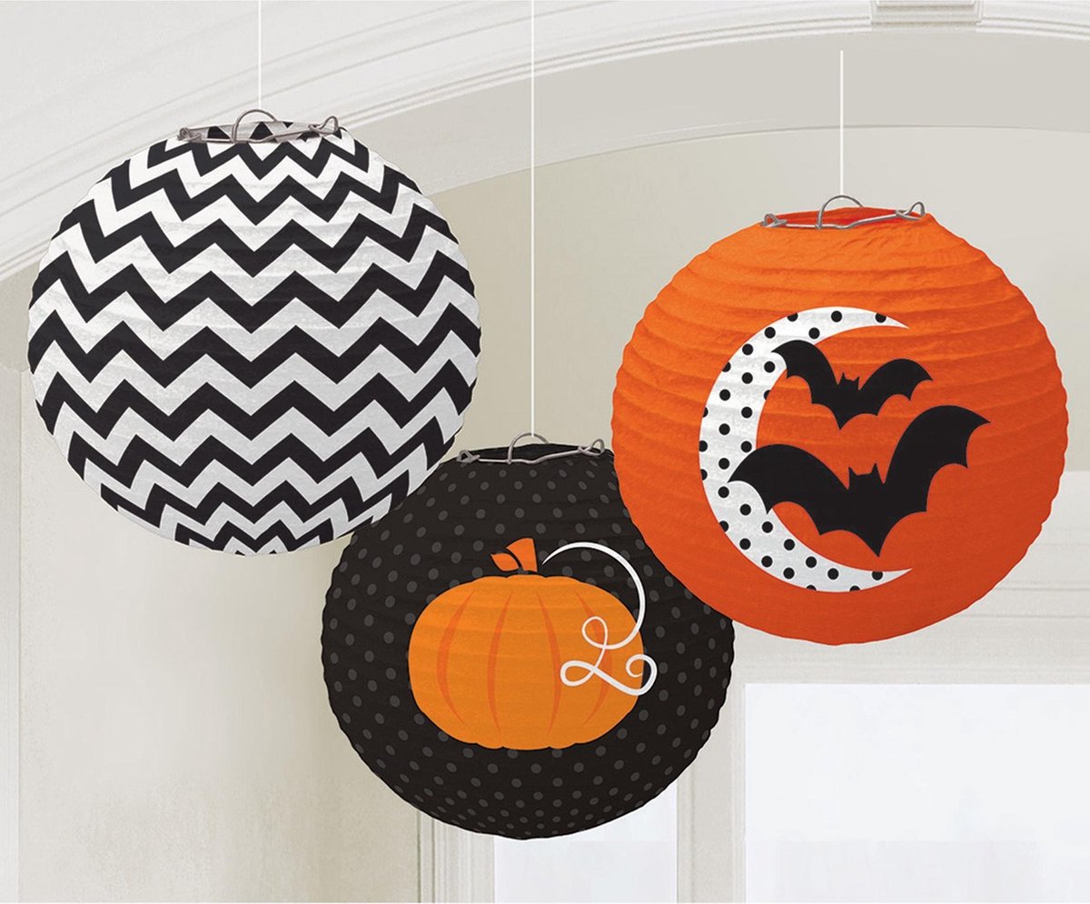 AMSCAN - 3 lantaarns met Halloweenpatronen - Decoratie > Decoratie beeldjes