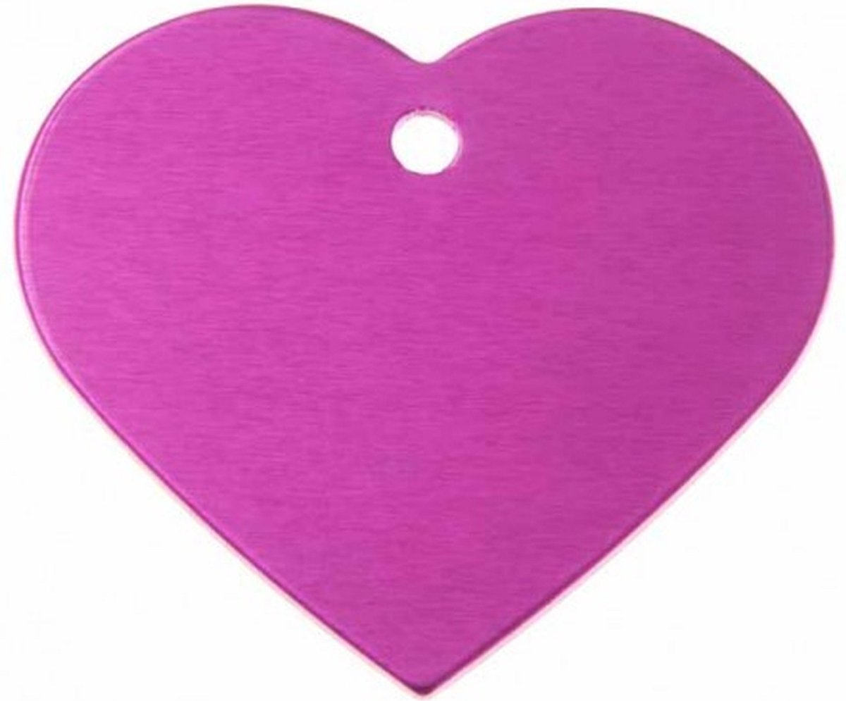 Hondenpenning Hart Groot roze | 1 zijde graveren | 38x32 mm | Anod.Alu.