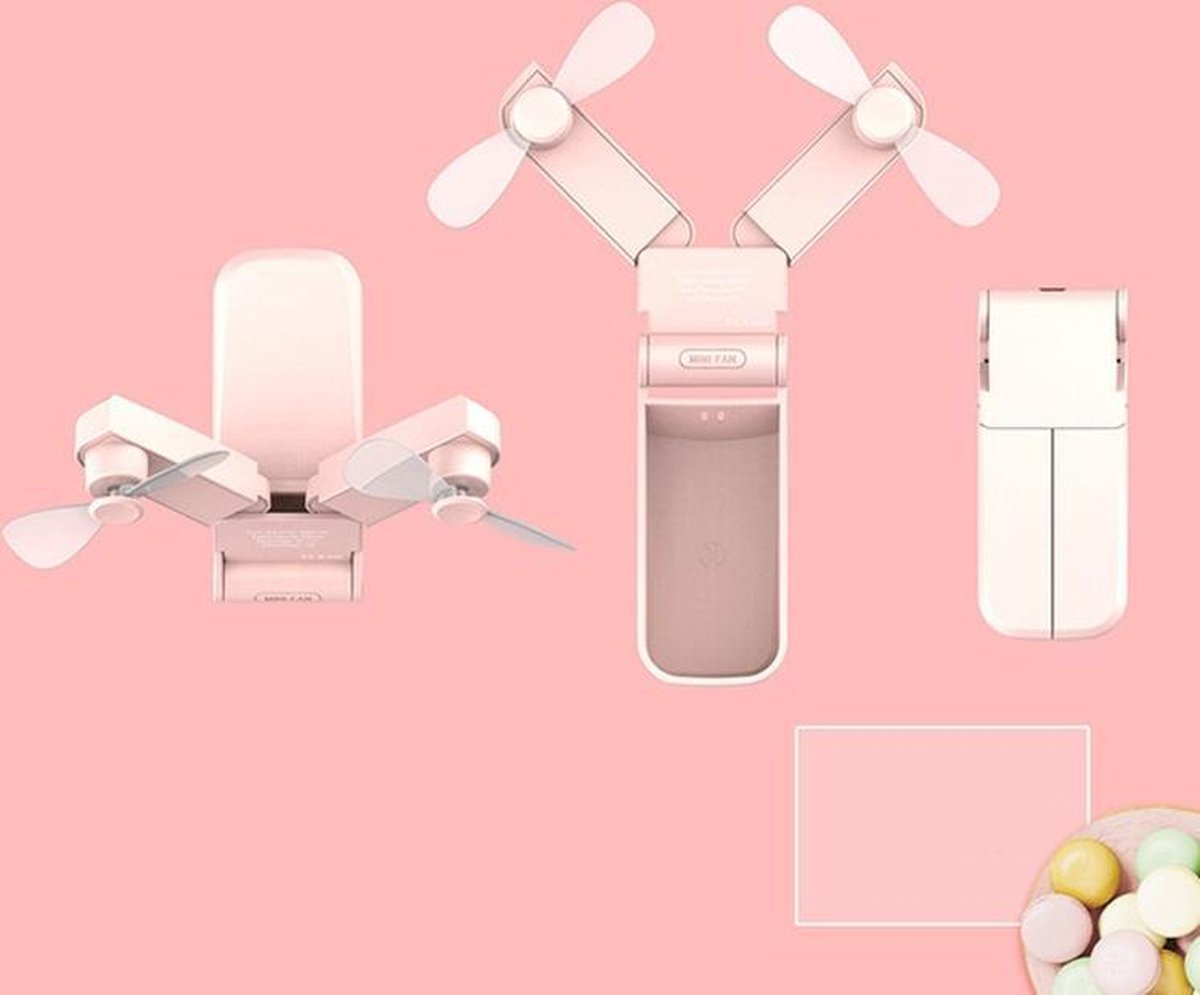 RL-FN01 mini handheld draagbare opvouwbare dubbele kop USB-zak kleine ventilator (roze)