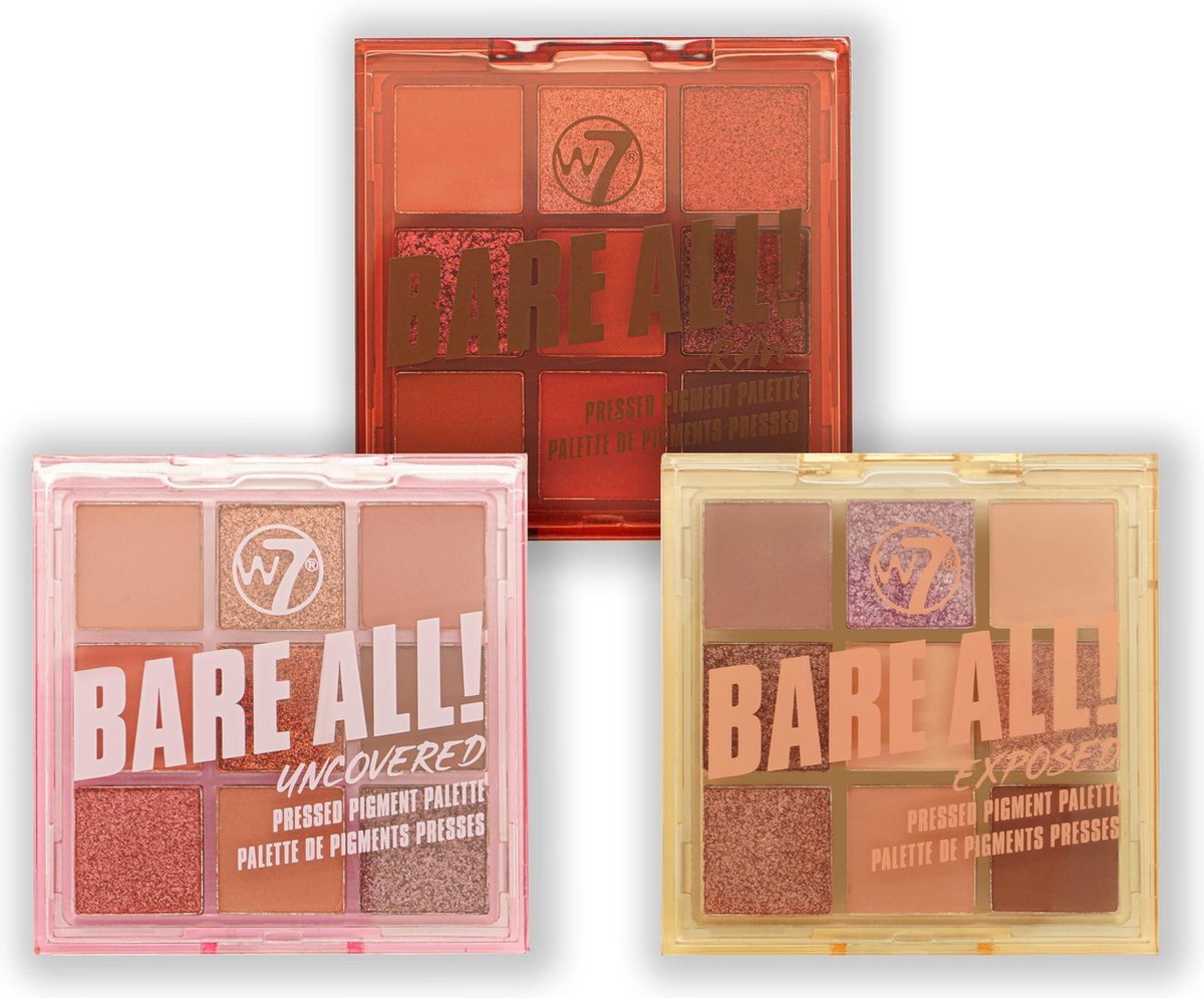 W7 Bare All! Pressed Pigment Oogschaduw Palette - Uncovered-Exposed-Raw (set van 3)