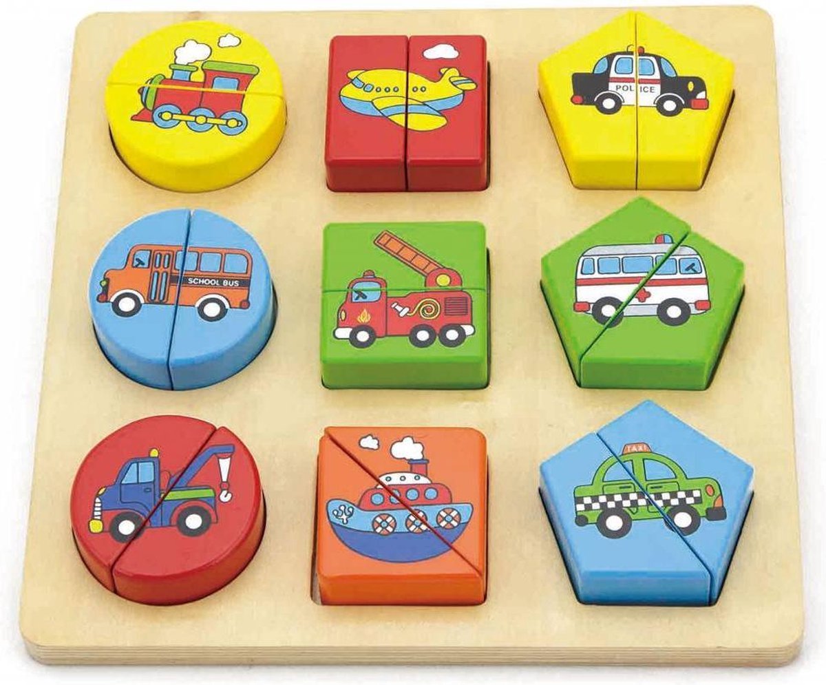 Viga Toys - Voertuigenpuzzel met geometrische vormen