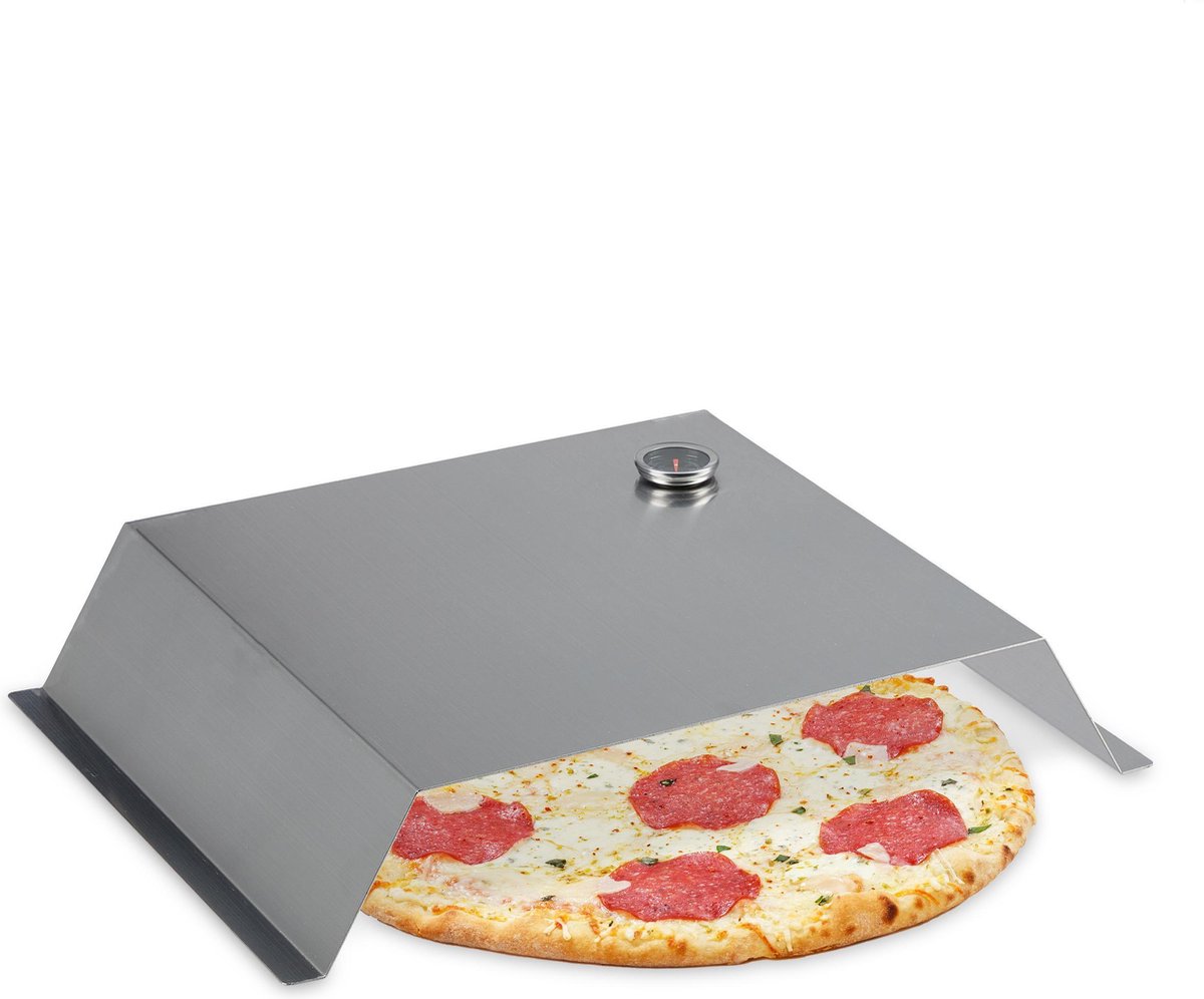 relaxdays BBQ pizzastolp rvs - pizza deksel barbecue - pizza box - opzetstuk grill