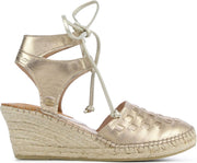 Fred de la Bretoniere Vrouwen Leer Espadrilles / Damesschoenen Sleehak Hoogte 6 - 6.5 cm Koordsluiting 153010203 - Goud - maat 36