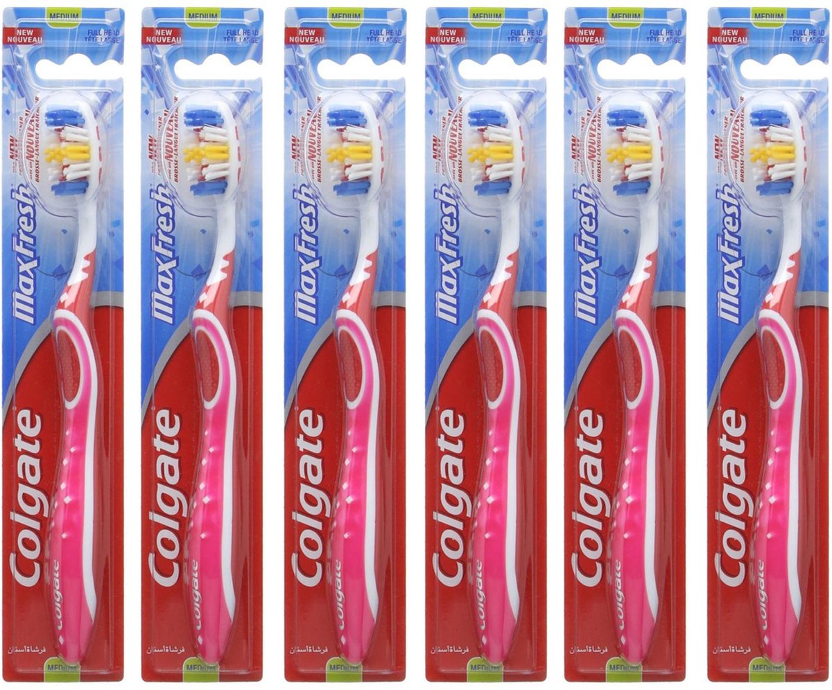 COLGATE TANDENBORSTEL MAX FRESH MEDIUM - 6 stuks - Voordeelverpakking - Verschillende kleuren