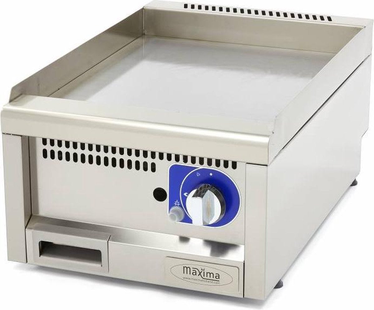 Grillplaat Glad 40 x 60 cm - Gas - RVS - Thermostaat tot 300 Graden - Vetopvangbak - Professionele Horeca Bakplaat - Maxima