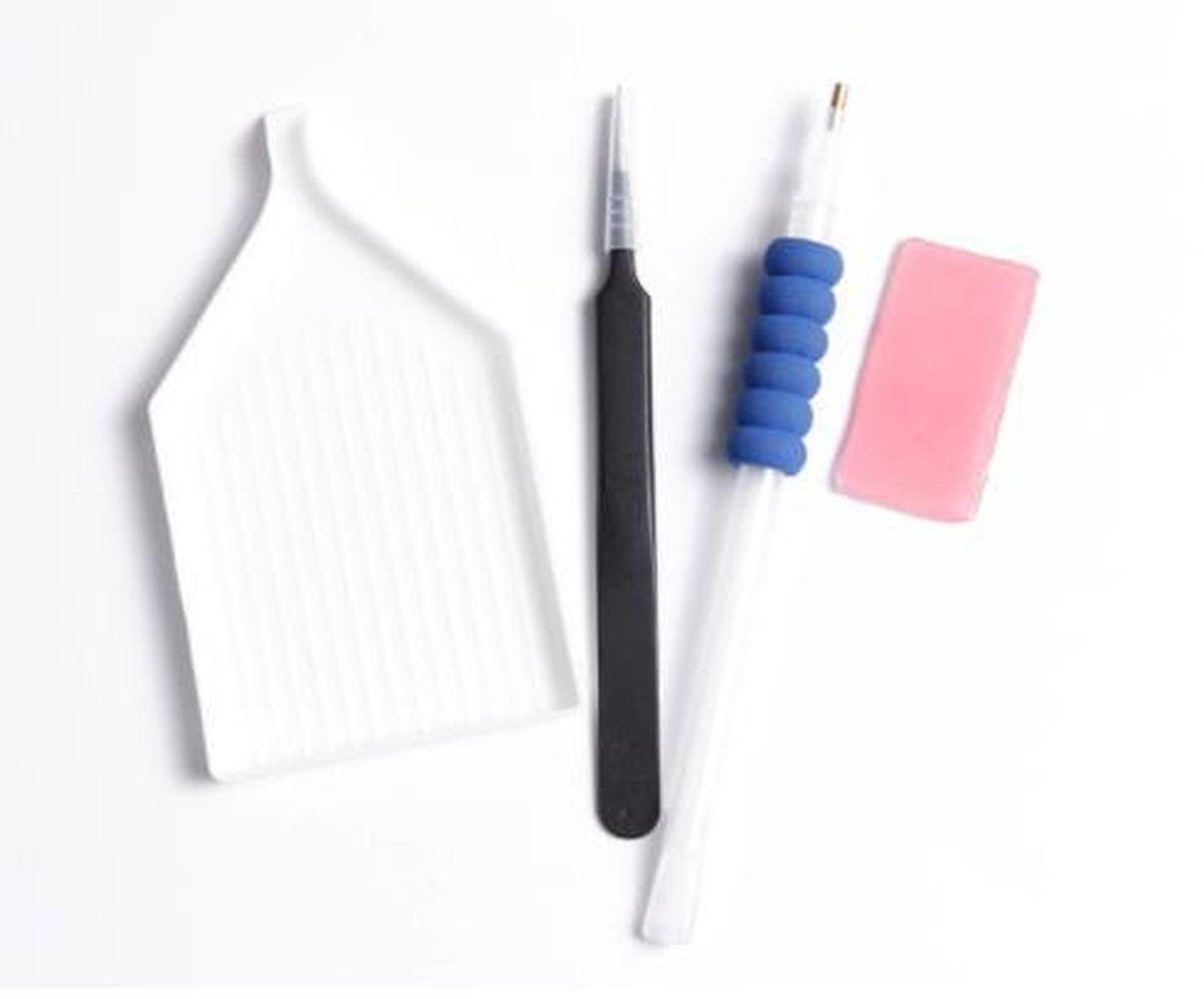 Diamond Painting Ergonomische Soft Grip Tools Setje - Pincet - Plastic Bakje - Wax - Pen - Diamond Paintings SEOS Shop ®