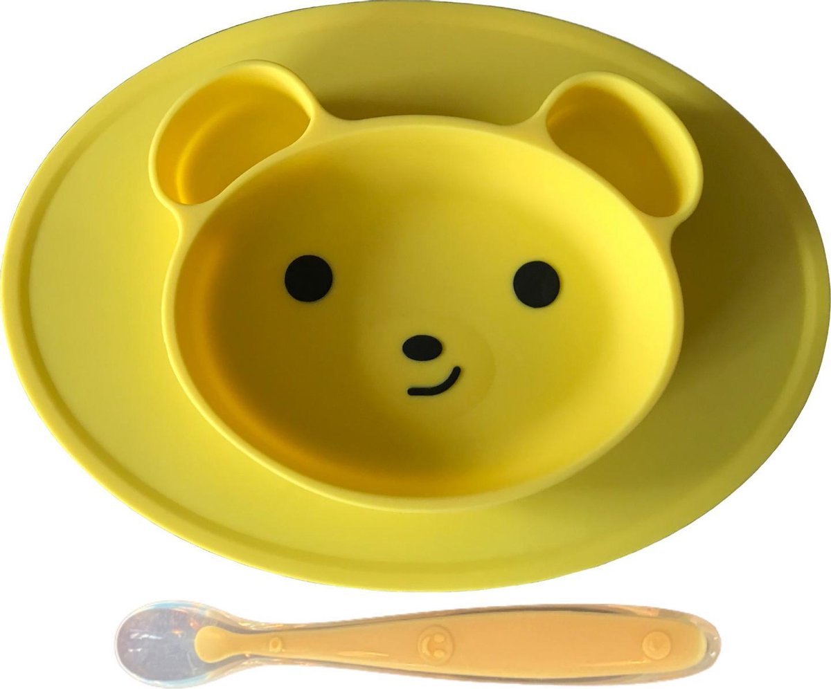 KidZzz® Placemat met geïntegreerd bord Antislip + baby lepel – Bordje Beer voor baby's