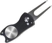 Firsttee - Pitchfork golf - Opvouwbaar - INCLUSIEF MARKER - Zwart - Repareer Greens - Golf accessoires - Golfballen - Pitchfork marker - Pitchfork metaal - Compact - Pocket  - Marker golfbal - Golfbalmarkers - Golf sport - Golf training - Cadeau