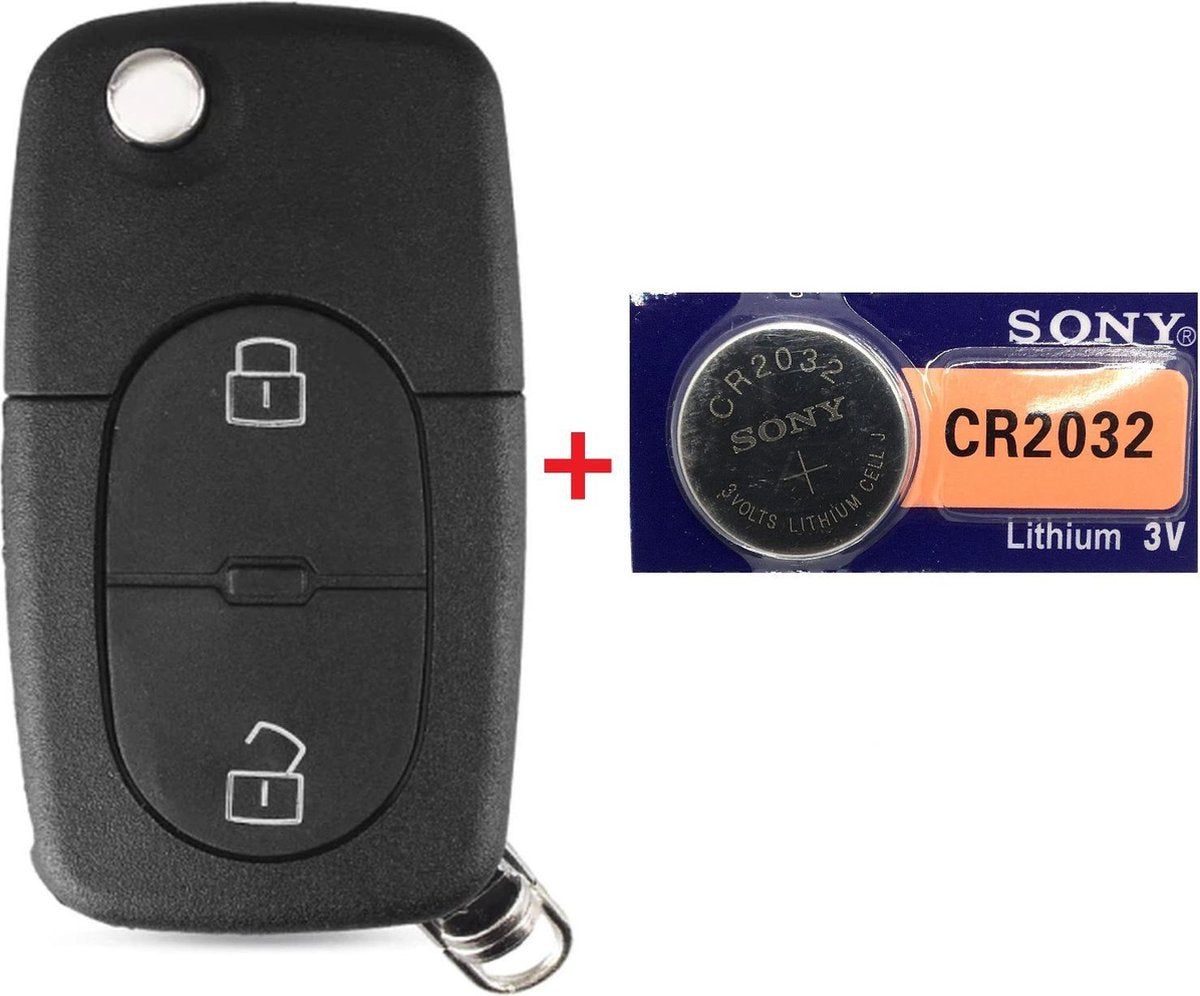 Autosleutel 2 knoppen klapsleutel + Batterij Sony CR2032 geschikt voor Audi sleutel / Audi A2 / A3 / A4 / A6 / A8 / Audi TT / Quattro / Audi sleutelbehuizing.