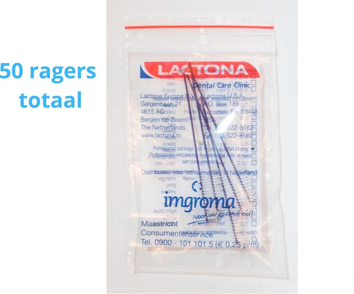 Lactona Interdentaal Ragers - Large 8mm - Violet - 10 gripzak x 5 stuks - Met gratis beschermhouder - Voordeelpakket