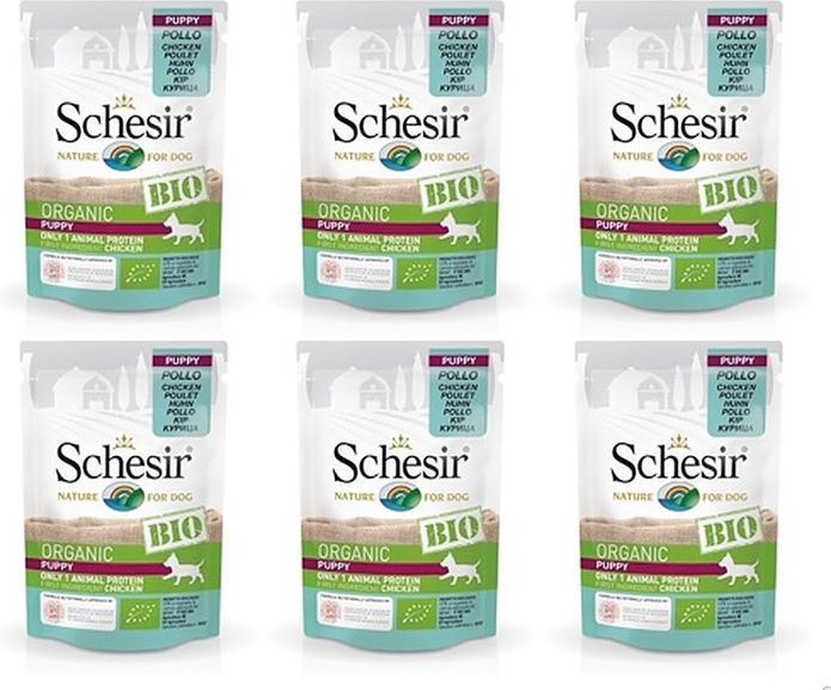 Bio Pouch Paté voor Puppy's  - Schesir - Bio - Hondenvoer - Kip - 6 x 85 Gram