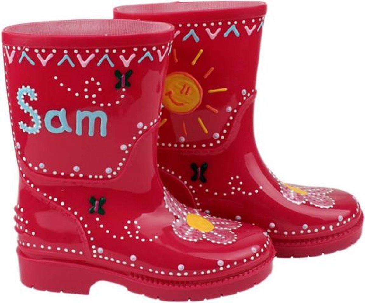 Leuk kado met naam kinder regenlaarzen bloem maat 24 - roze