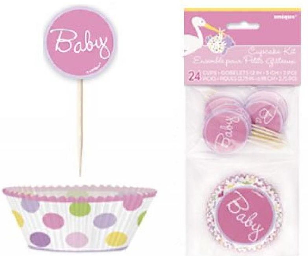 48 stuks cupecake vormen Baby Roze