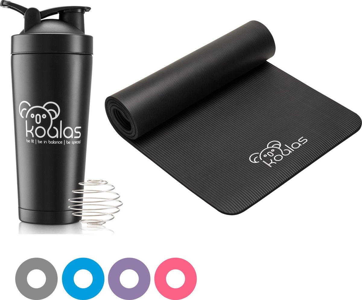 Koalas ®  Workout Set - Yoga Mat - Zwart - Inclusief Draagtas - Draagriem - Springtouw - Abs Roller - Push Up Bord - 183 x 61 x 1cm