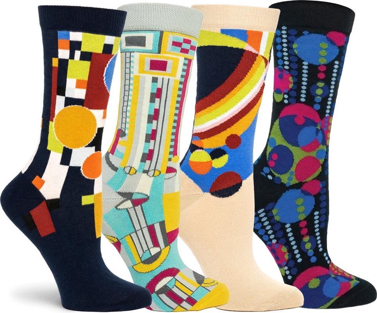 OZONE | Set van 4 Dames Sokken | Frank Lloyd Wright collectie | Unisize | Comfort en stijl | Geschenkset | Levensboom