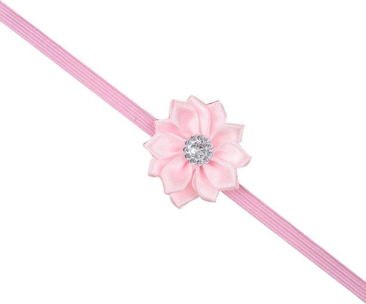 Haarband dun met mooie bloem - Licht Roze