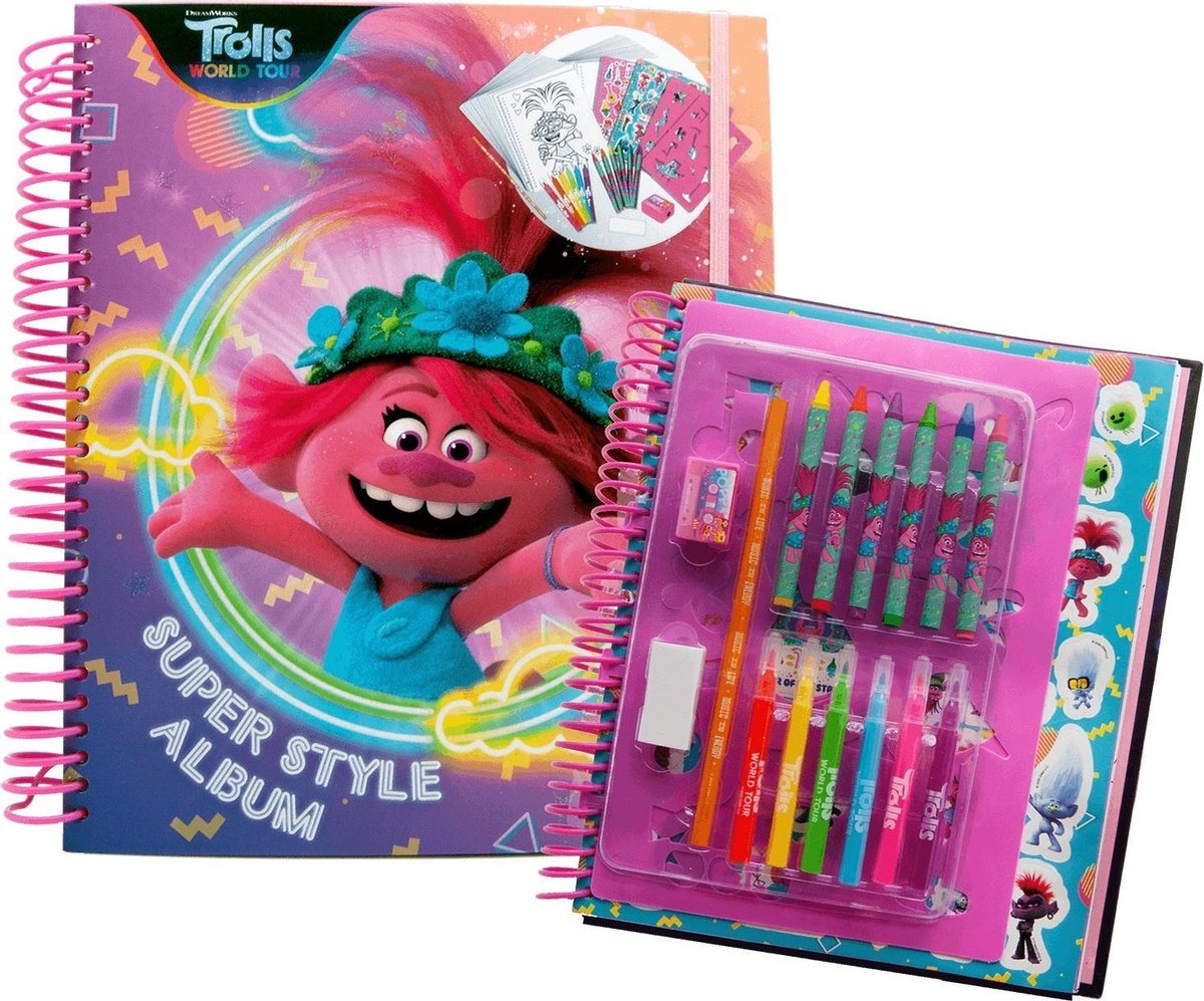 Trolls Kleurboek Meisjes Papier Roze/blauw 16-delig