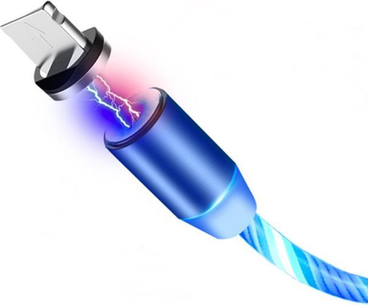 Jocam - 1 Meter Magnetische - lichtvloeiende - oplaadkabel micro USB - 2.4A - Blauw