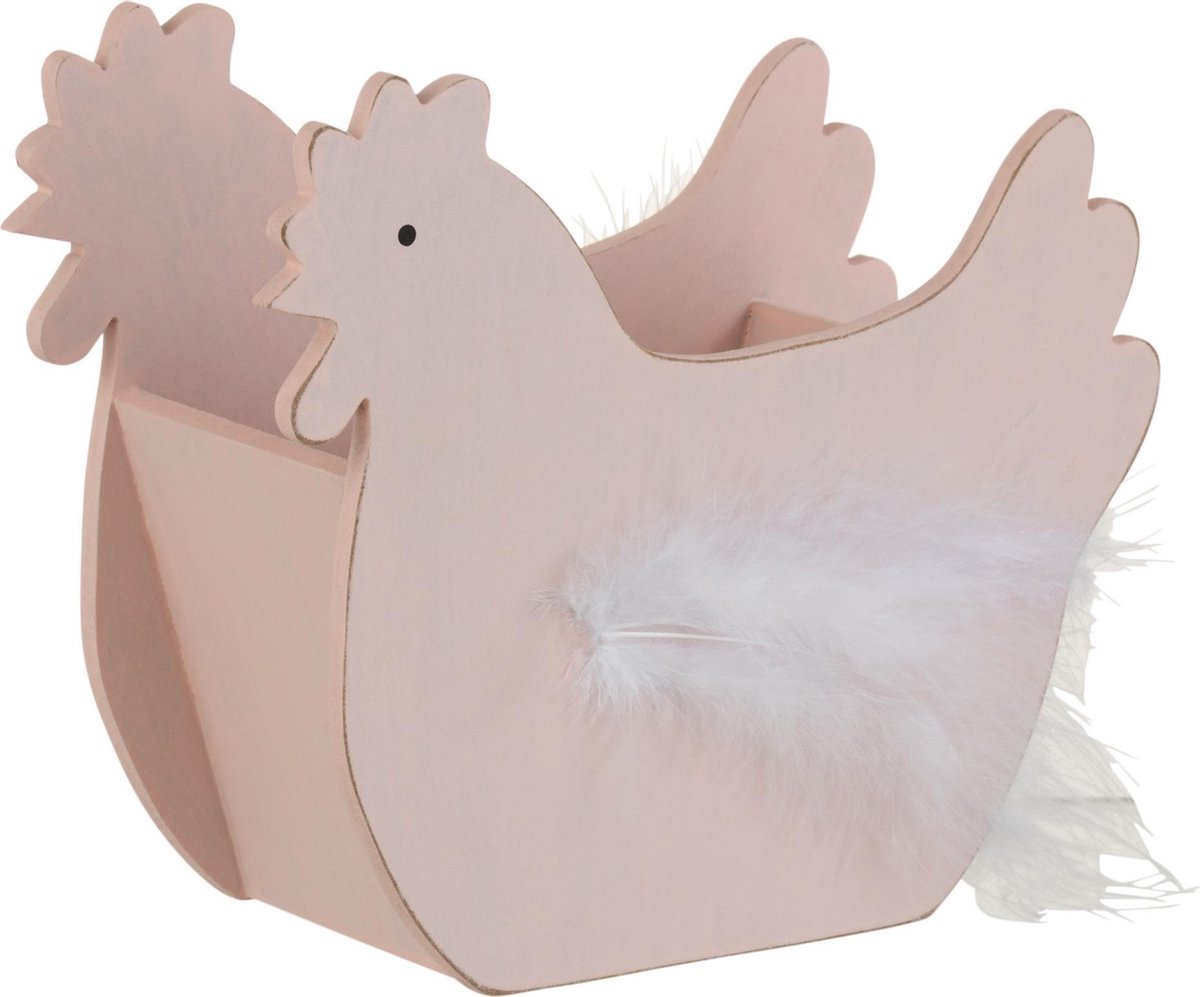 J-Line Mand Kip Met Pluim Hout Roze