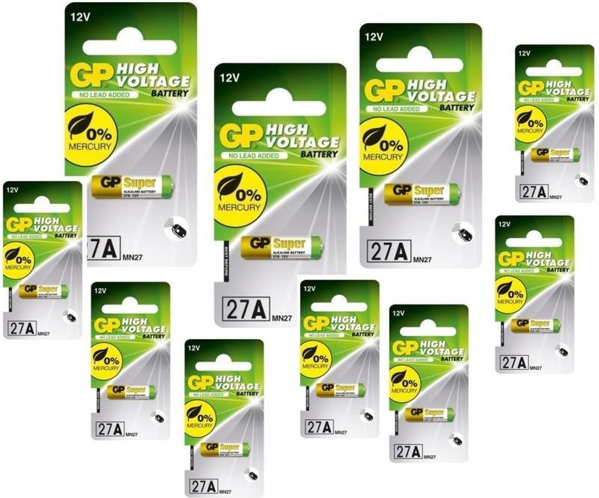 10 x Blister GP 27A G27A MN27 GP27A A27 L828 GP27A batterij
