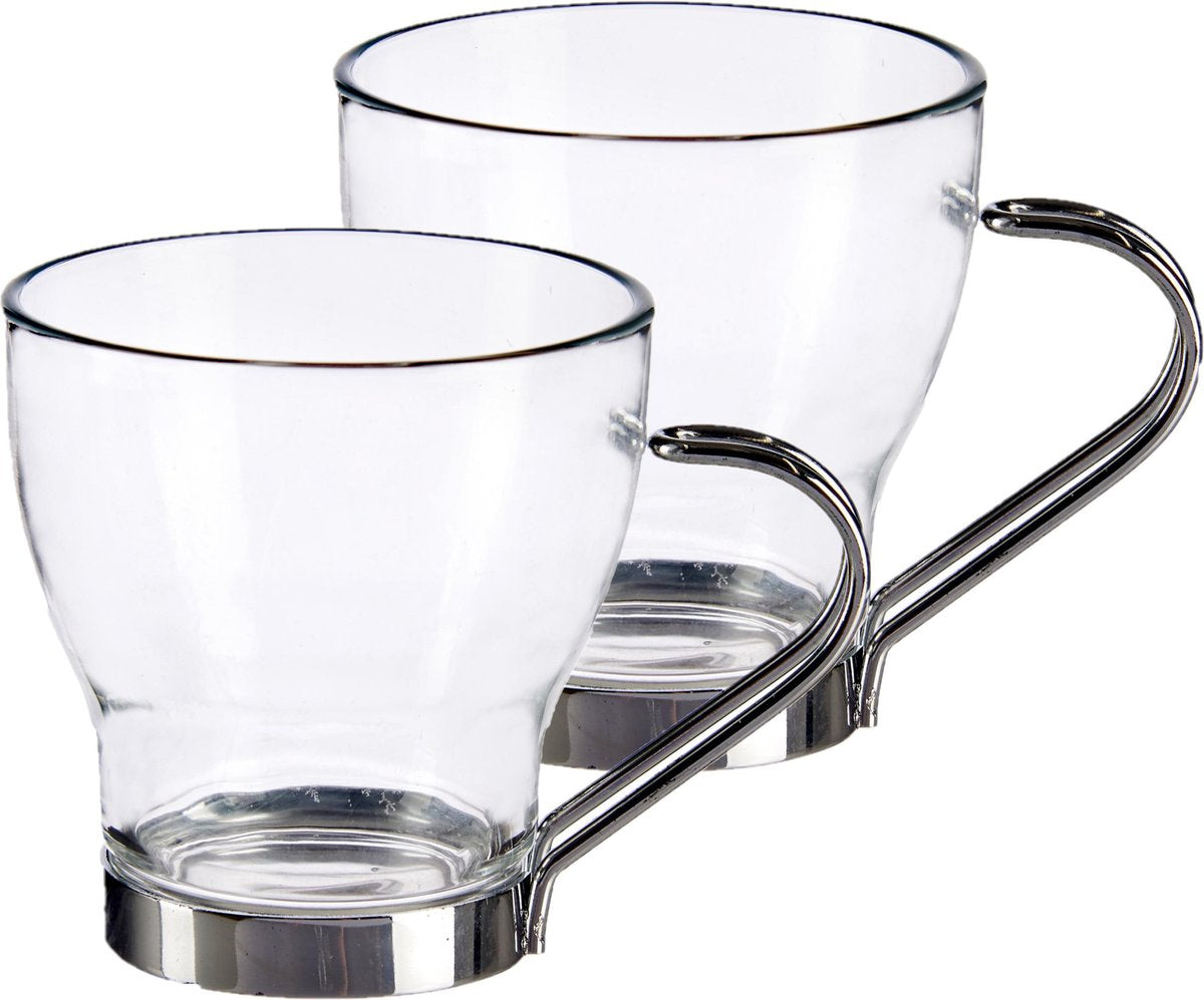Set van 24x stuks koffie/espresso glazen 200 ml - Theekopjes/koffiekopjes van  glas/metaal