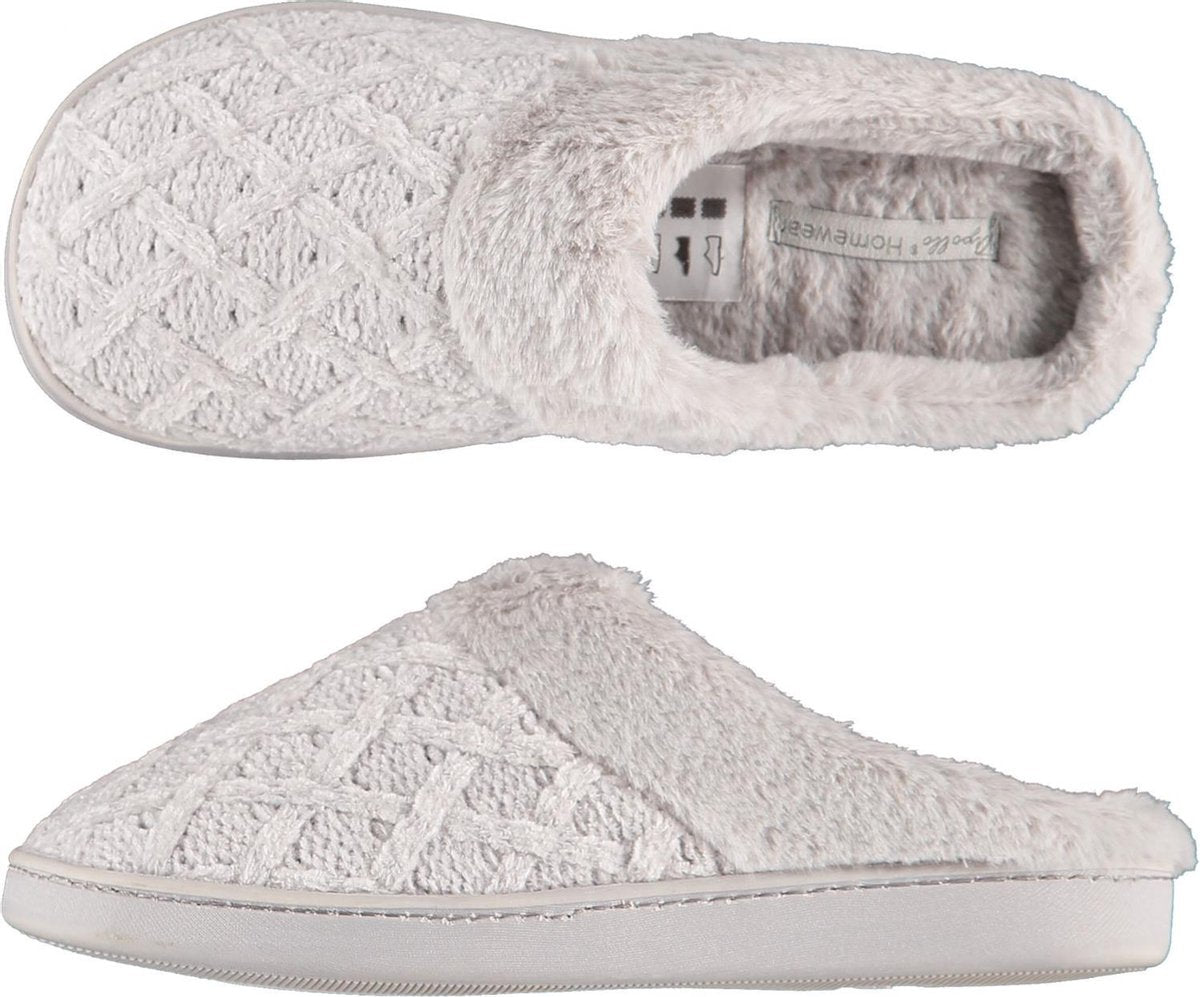 Sloffen - Pantoffels dames - Pantoffels - Sloffen dames - Instap sloffen - Gebreid - Licht grijs - Maat 39/40