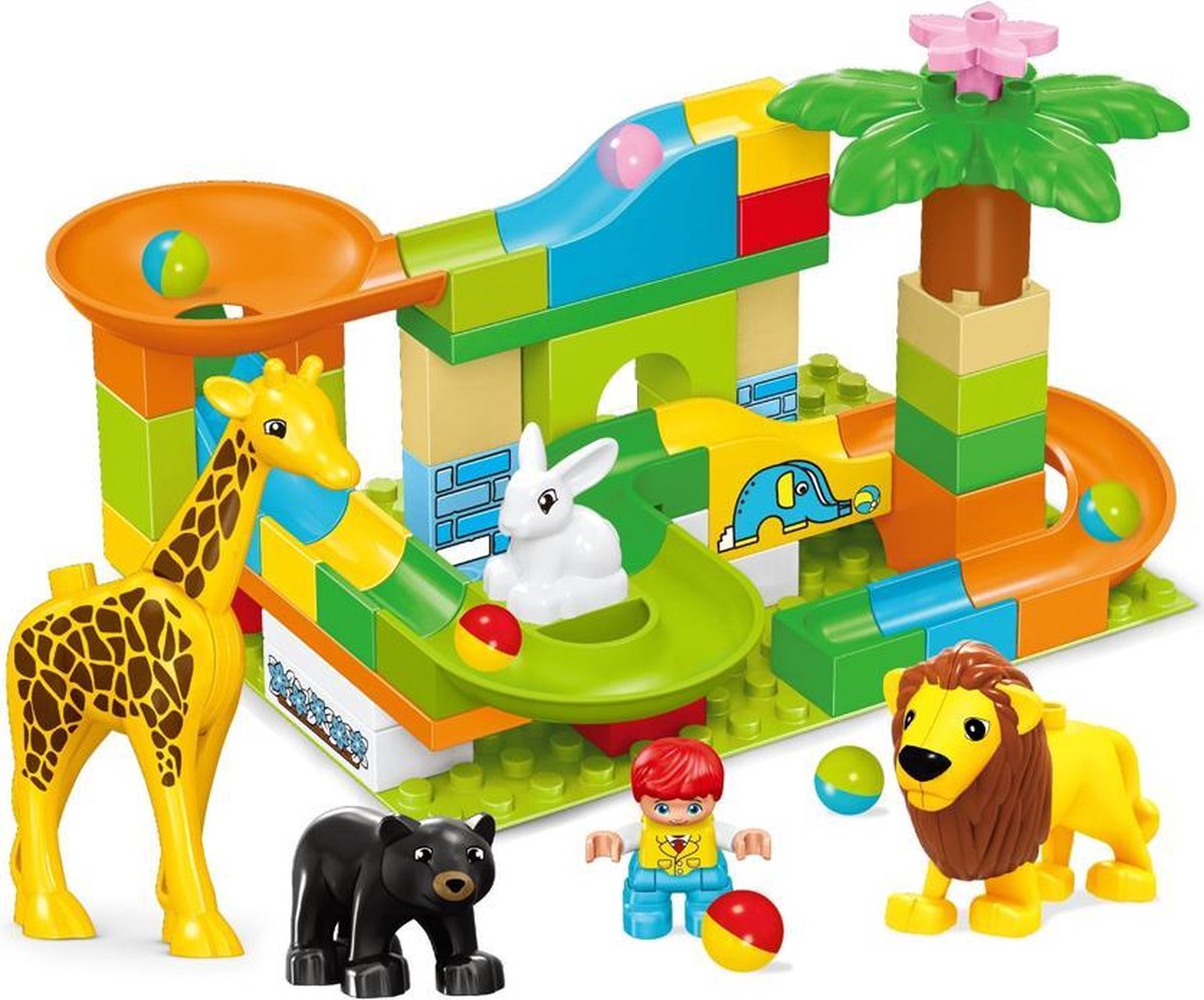 Knikkerbaan 51 delig met Dieren & Bouwplaat - Bouwblokken - Bouwstenen compatibel met Duplo