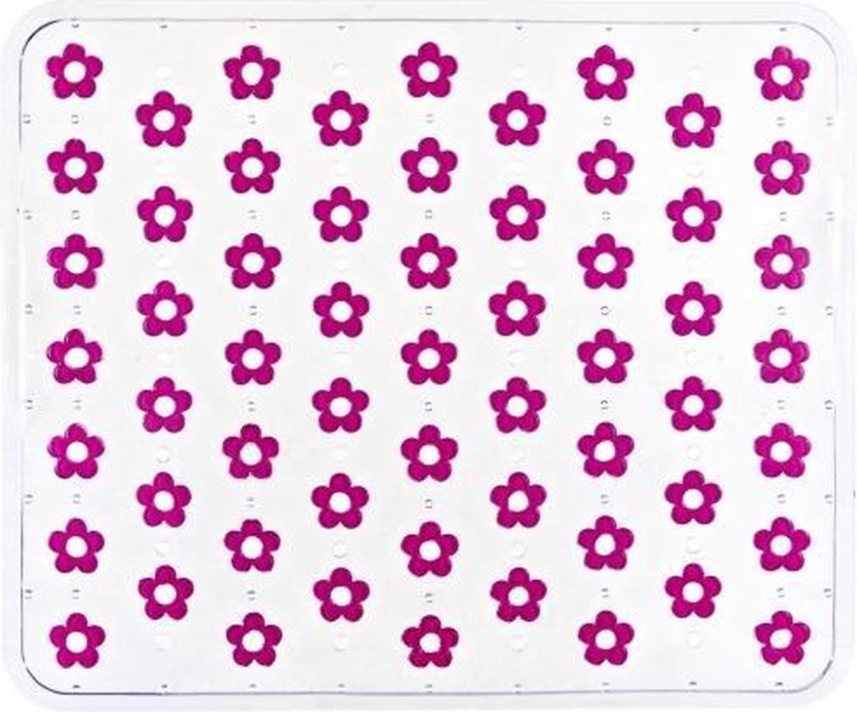 WENKO Fleurelle gootsteenmat / afdruipmat | kunststof | 32 x 26.5 cm | transparant met fuchsia roze bloemen