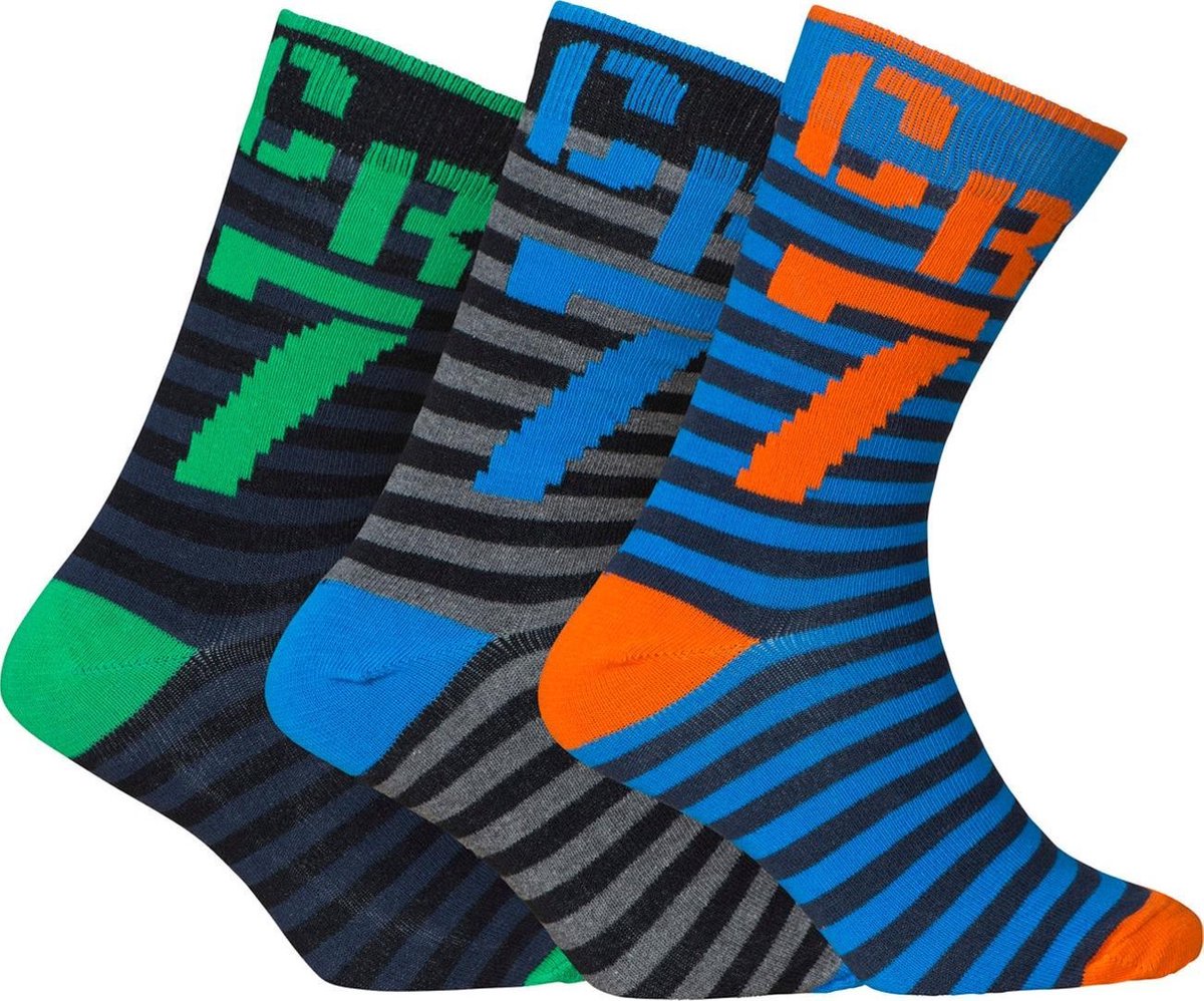 Cristiano Ronaldo 7 Socks Cotton Stretch 3-Pack Fashion Line Boys Blue/Green/Grey - Maat 40/43