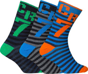 Cristiano Ronaldo 7 Socks Cotton Stretch 3-Pack Fashion Line Boys Blue/Green/Grey - Maat 40/43