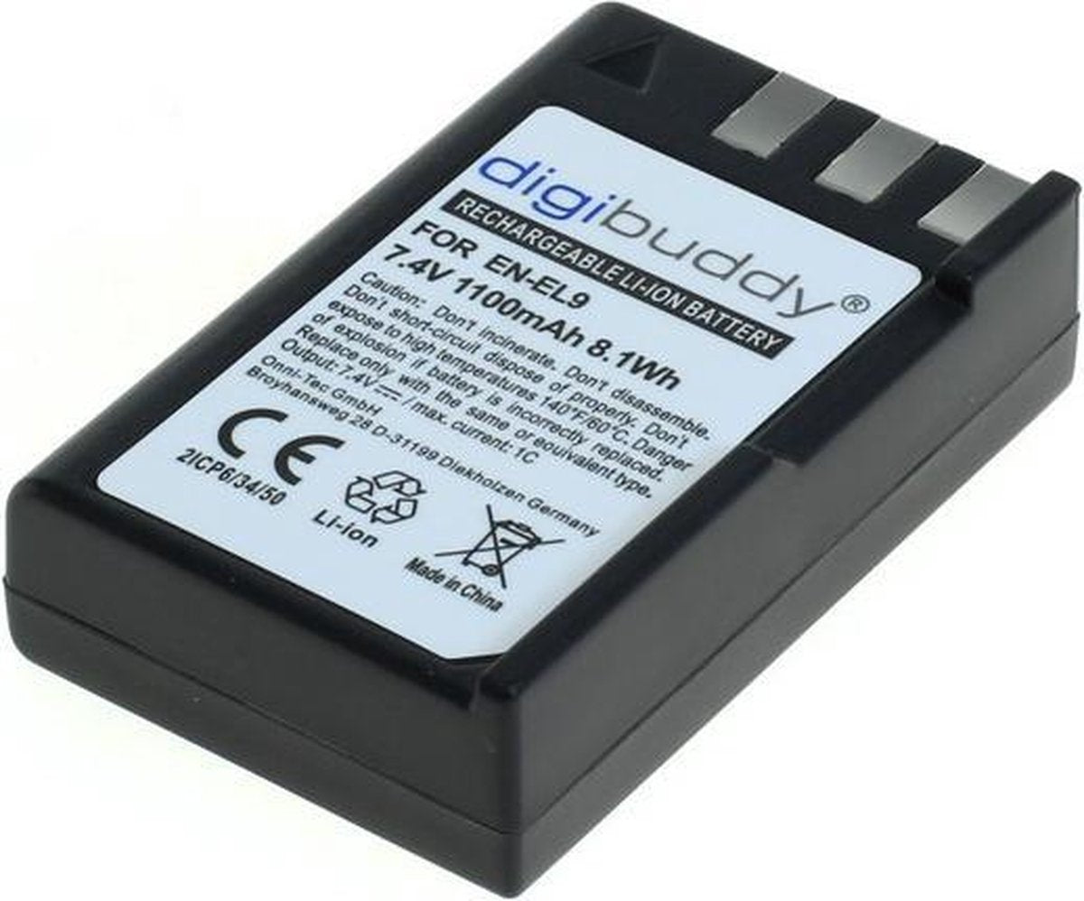 Digibuddy Camera accu compatibel met Nikon EN-EL9 / 1100 mAh