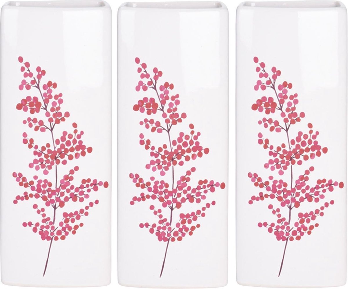 6x Witte radiator waterverdampers/luchtbevochtigers botanische bloemen print bessentak 21 cm - Waterverdampers voor de verwarming