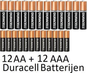 12 Stuks AA + 12 Stuks AAA Duracell Alkaline Batterijen