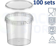 100 x Plastic bakjes rond (ø133mm) met deksel - 1200 ml - Transparant - Geschikt voor diepvries