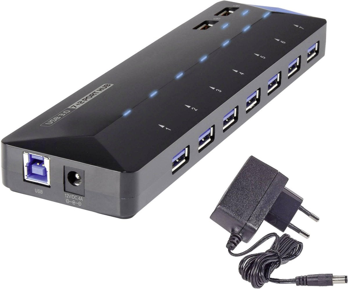 Renkforce 7 + 2 poorten USB 3.2 Gen 1-hub Met snellaadpoort