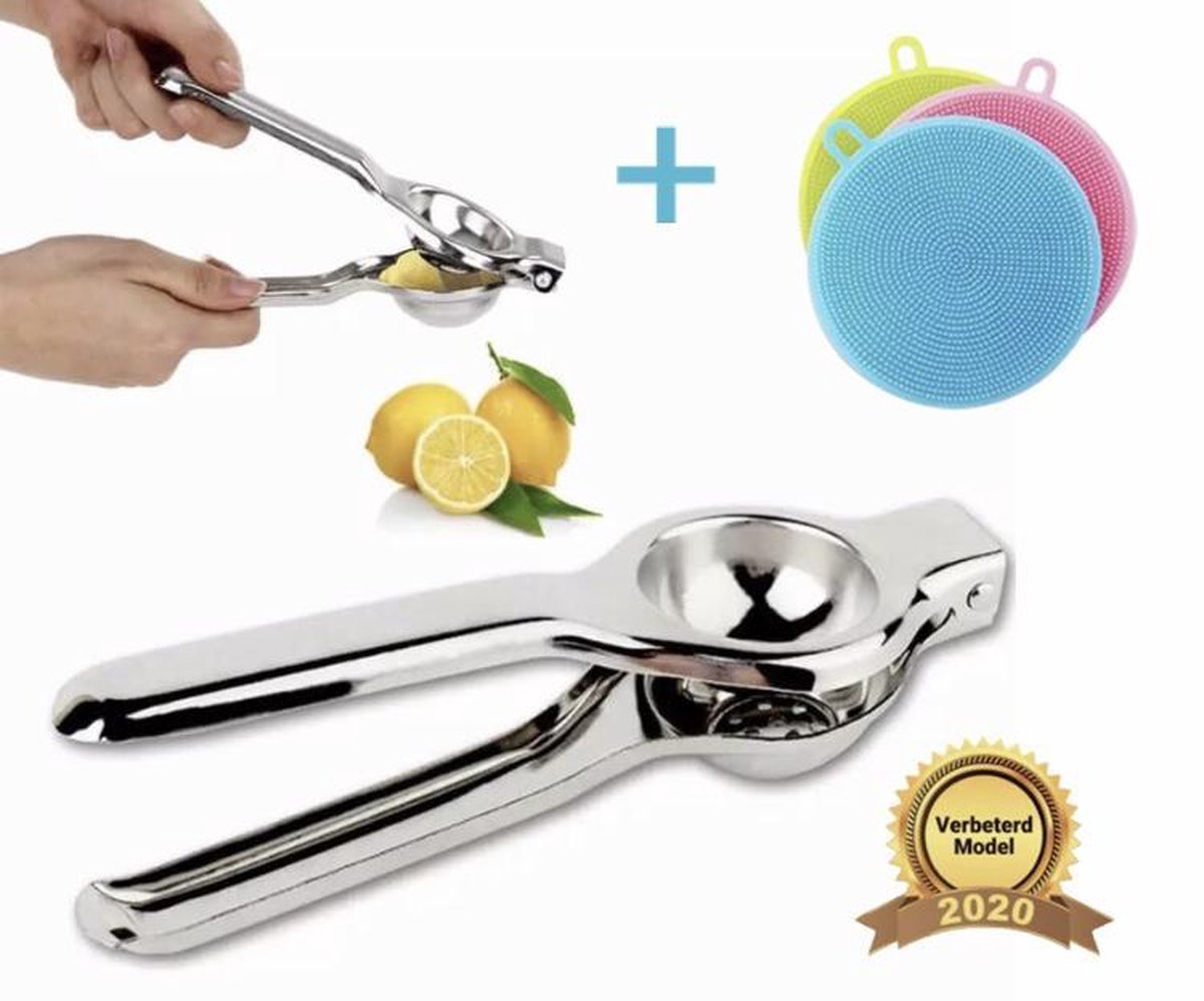 Gluxury Hoge Kwaliteit Roestvrijstalen Rvs Citroenpers + Luxe Brush – Extra stabiel en Geen Spatten - Handcitruspers – Limoenpers – Fruitpers – Citroenknijper