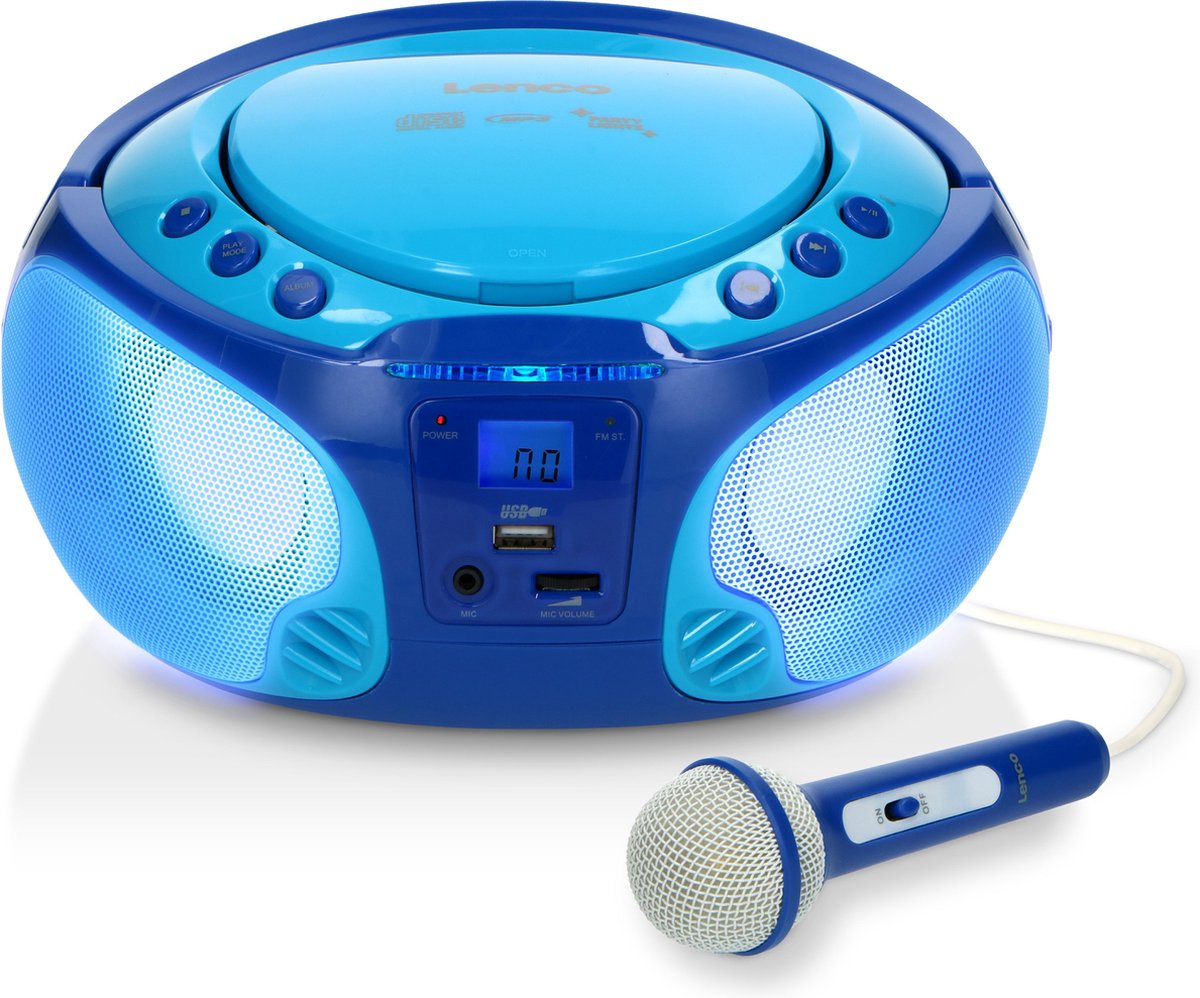 Lenco SCD-650BU - Radio CD-speler Incl. karaokemicrofoon en LED - Blauw